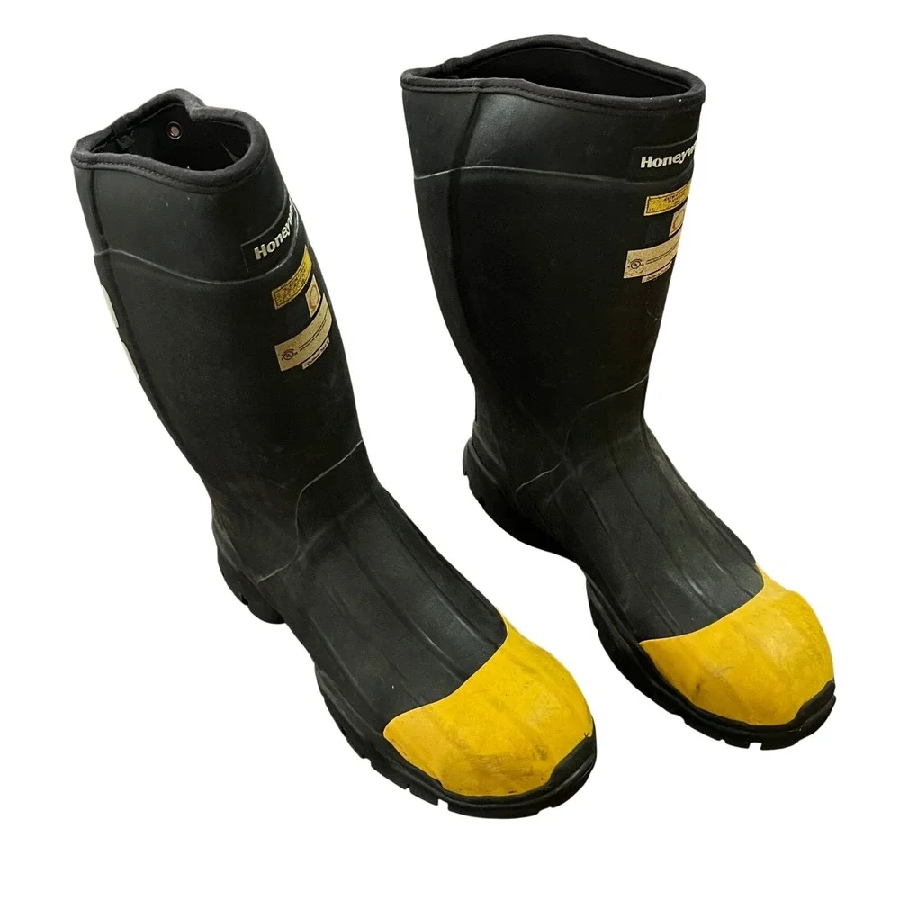 Honeywell 0117 Mens Steel Toe Rubber Work Boots Black Yellow Safety Size 11